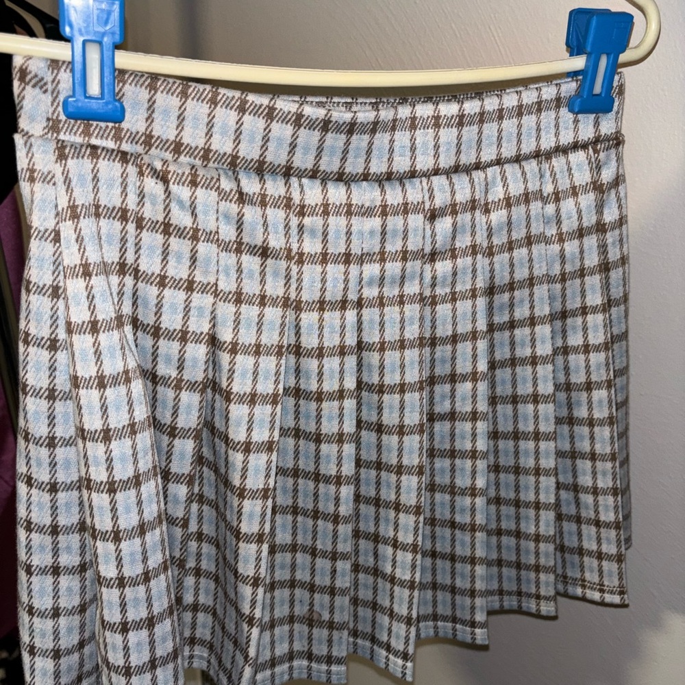 Brown & Turquoise Plaid Flare Skirt